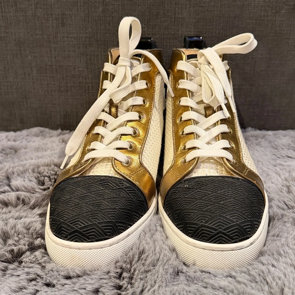 Christian Louboutin White and Gold Threaded Orlando High-Tops